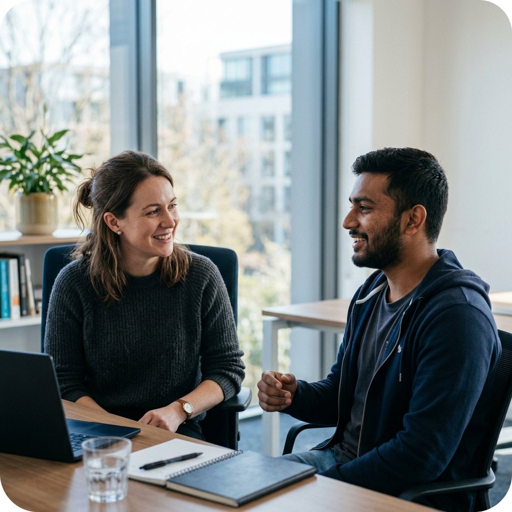 A student in a one-to-one consultation with an education adviser