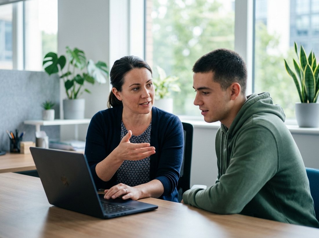 An education adviser working through university options with a student